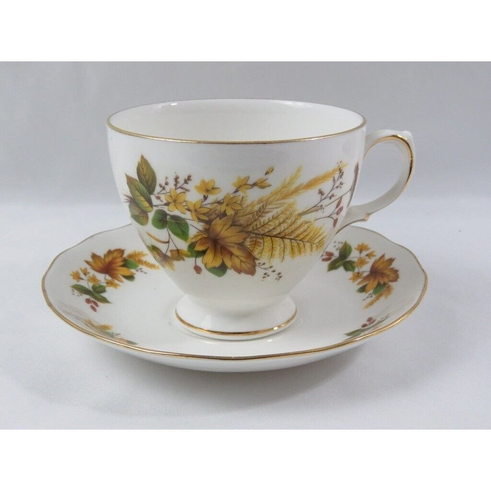 QUEEN ANN Teacup & Saucer England Fine Bone China Yellow Wheat Flower #8615